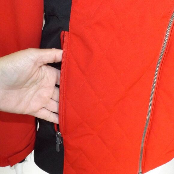 new SPYDER Coat, S, Crossover, Red/Black Furry trim hood, Zipper, Thumb holes - Picture 4 of 15